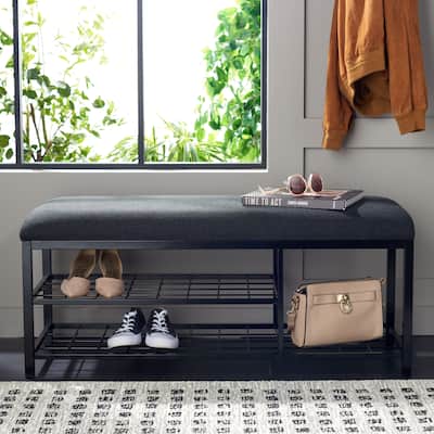 SAFAVIEH Home Collection Milligan Open Shelf Bench W/ Cushion - 42" W x 15" D x 18" H