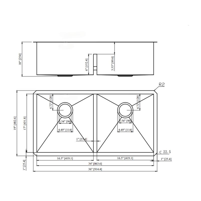 Undermount Double Bowl(50/50) Kitchen Sink 16 Gauge with Two 10" Deep Basin