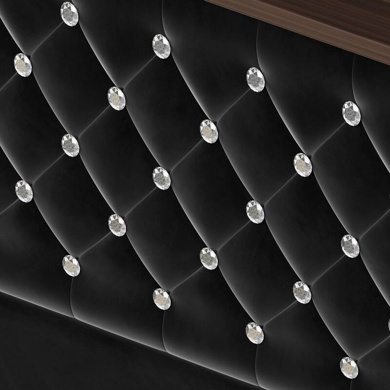 Velvet Tufted Platform Bed with USB Port and Night Light with 52'' High Headboard Shelf