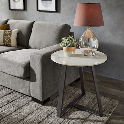 Jurmala Glossy Sintered Stone with Grey Metal Base End Table by iNSPIRE Q Modern