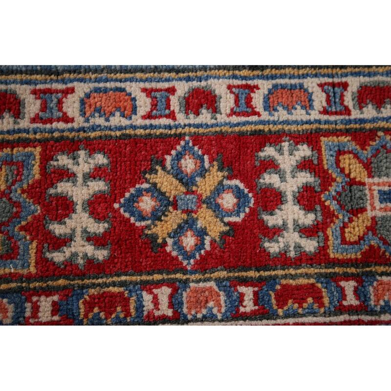 Blue Geometric Kazak Oriental Runner Rug Handmade Wool Carpet - 2'8" x 9'9"
