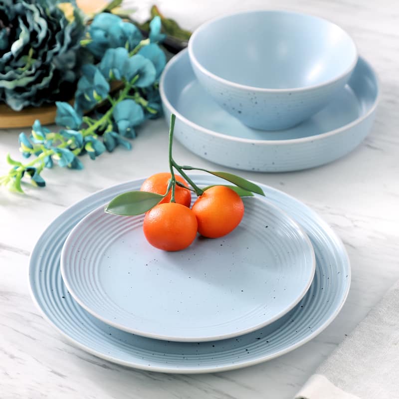 Elama Emilia 16 Piece Double Bowl Stoneware Dinnerware Set in Light Blue