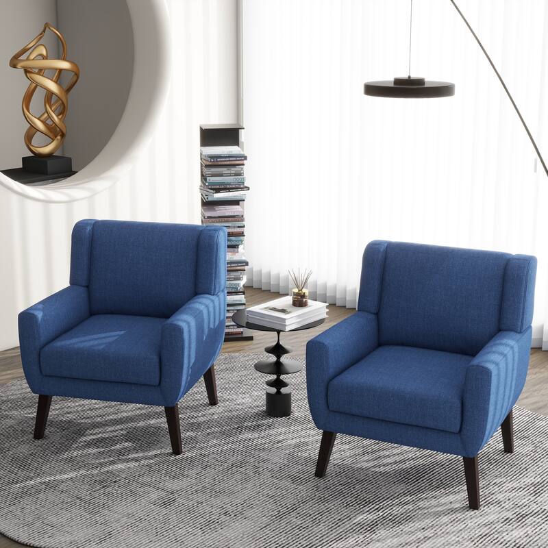 Modern Upholstered Linen Armchair Accent Chair Set of 2