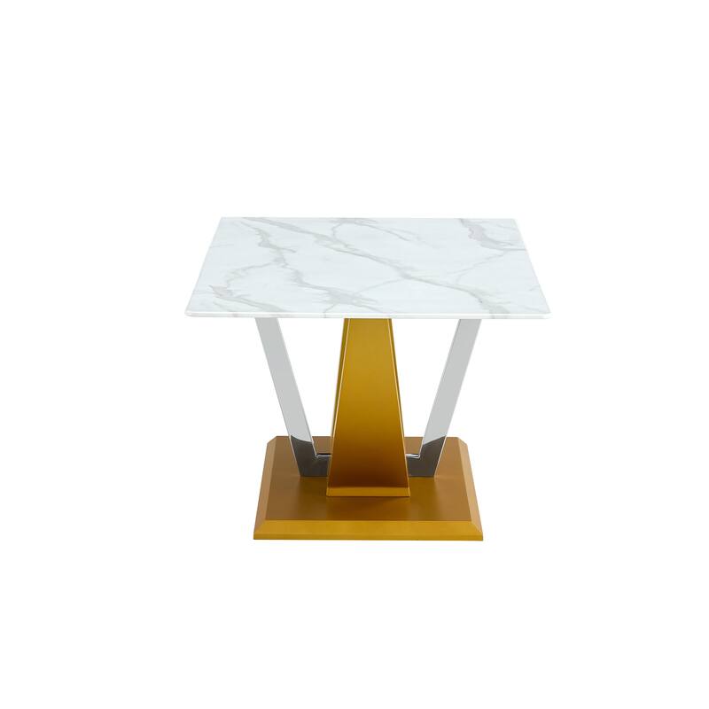 43.3" Modern Rectangular Coffee Table with Stainless Steel Decorative Columns and Thick Base Support
