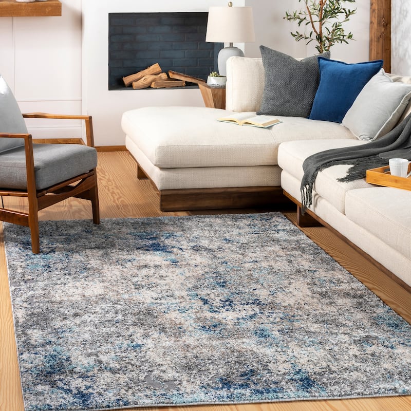 Livabliss Kripa Modern Abstract Plush Area Rug - Grey/Blue - 2' x 3'