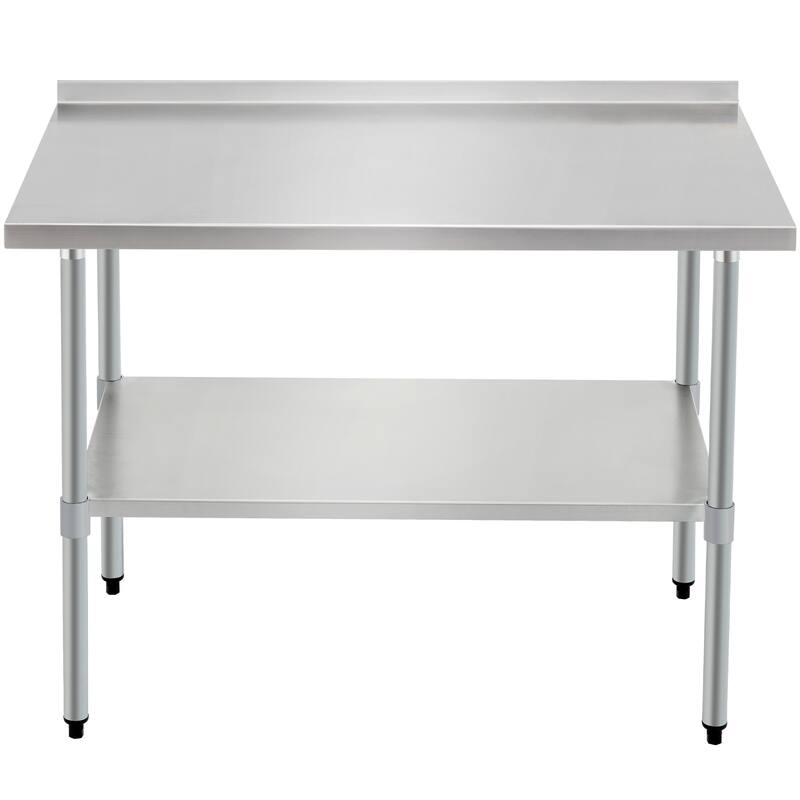 Profeeshaw Stainless Steel Work Table with Backsplash & Adjustable Shelf for Commercial Use - 48"L x 30"W x 37"H