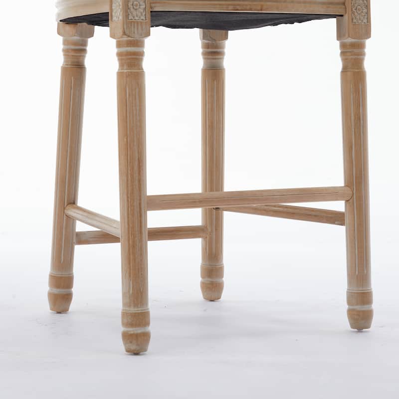 French Upholstered Accent Chairs Solid Wood Texture Barstools Set of 2