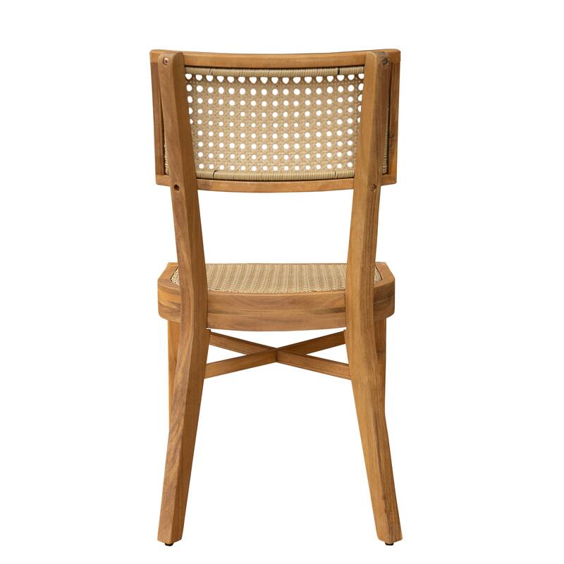 Roomfitters Netro Outdoor Acacia Wood Dining Chairs with Wicker Back, Teak Finish and Light Brown Set of 2 - Set of 2