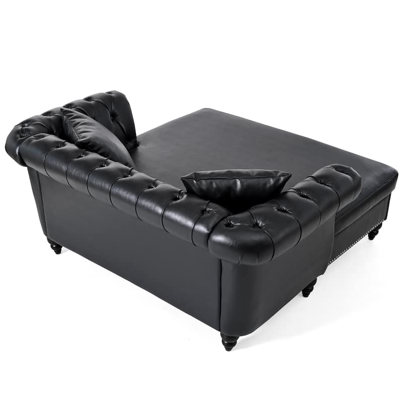 GDFStudio - Elara Luxe 63" Loveseat Chaise Lounge Couch with Upholstered PU Leather & Rolled Arm for Living Room or Office