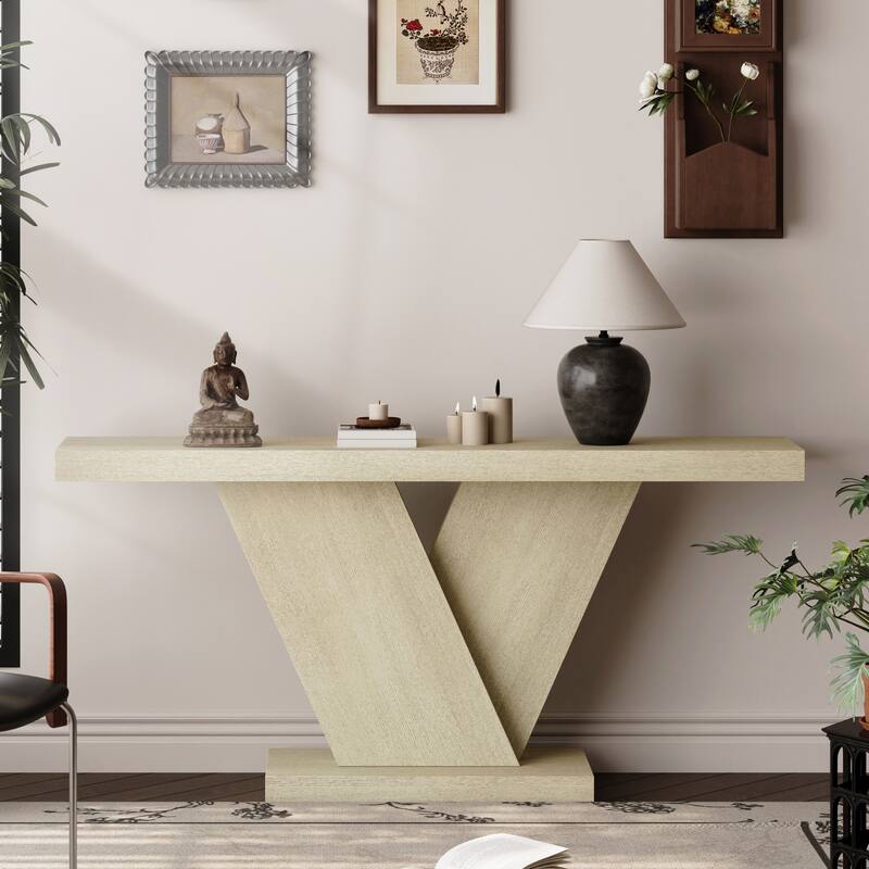 Rossetta Modern Artistic Geometric Design Wooden Console Table with Wide Tabletop - Imitative Oak