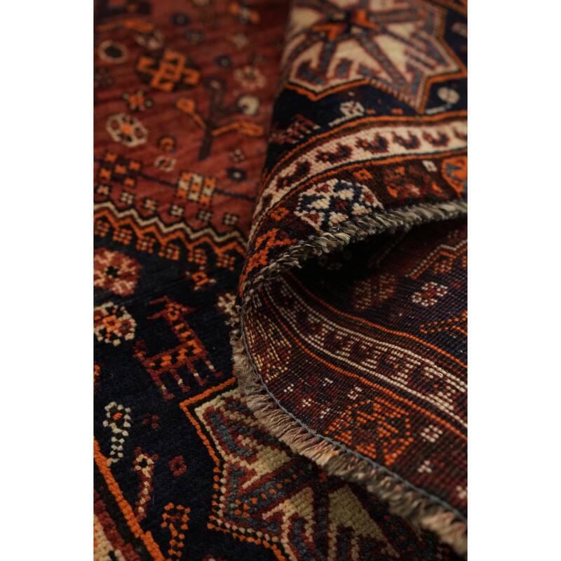 Hand Knotted Oriental 100% Wool Carpet Traditional Tribal Red Qashqai Area Rug - 6' 7'' X 4' 0''