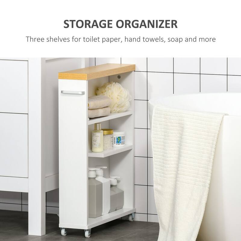 Slim Bathroom Cabinet with Wheels Storage Organizer, White