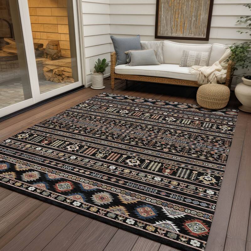 Machine Washable Indoor/ Outdoor Boho Moroccan Chantille Rug