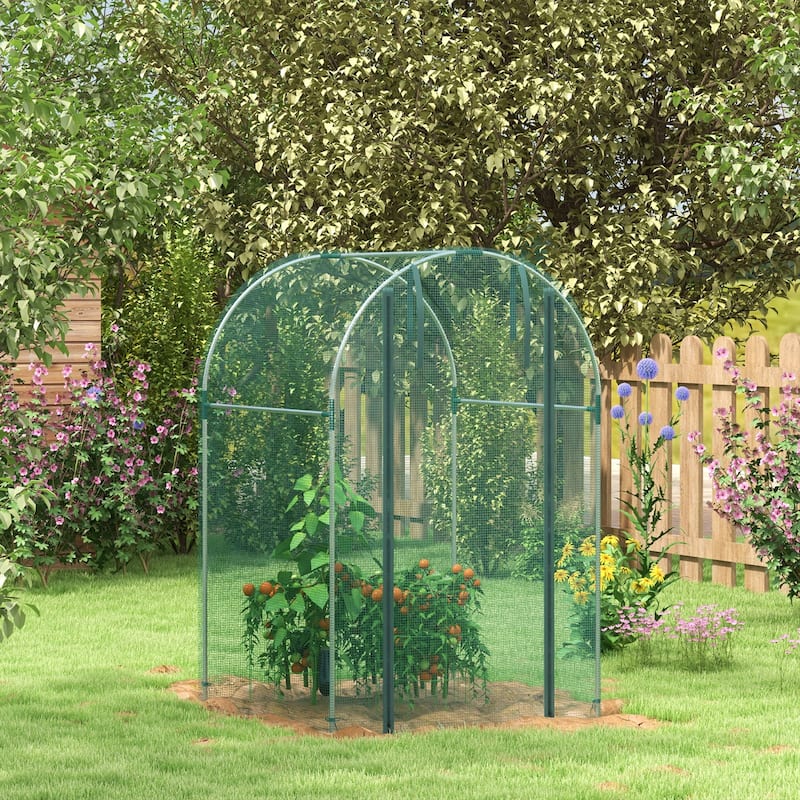Outsunny 4' x 4' Crop Cage, Plant Protection Tent with Zippered Door and Galvanized Steel Frame, Fruit Cage Netting Cover - Steel