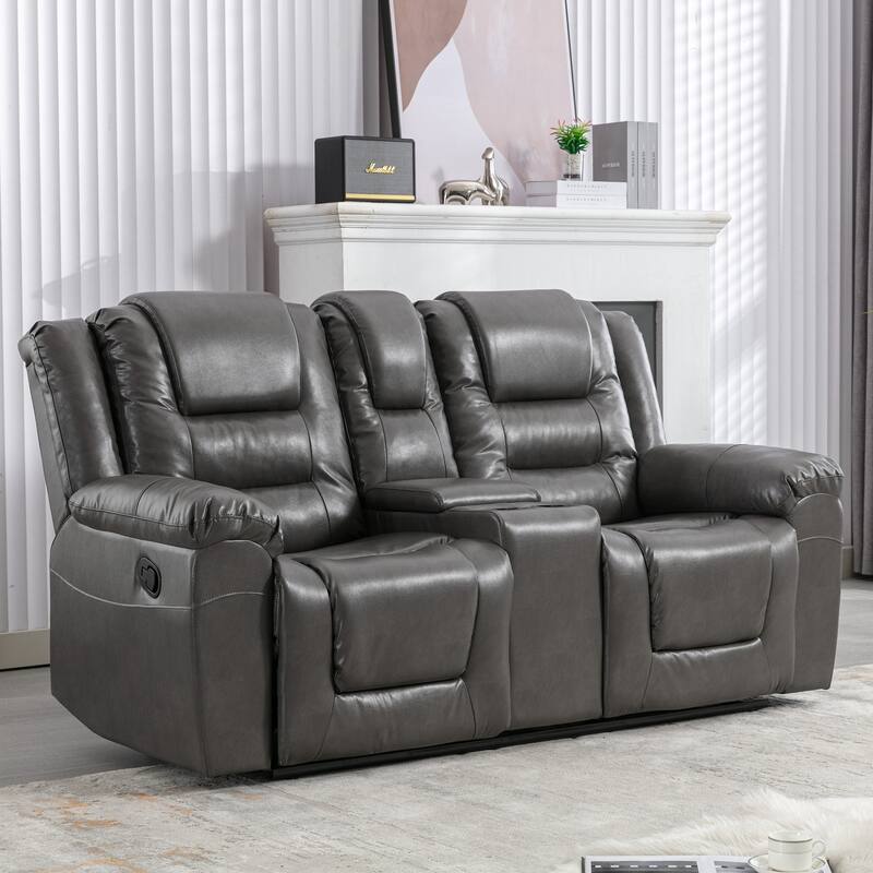 2 Seater Home Theater Recliner Manual Recliner Chair with a Storage Box and Two Cup Holders for Living Room,Bedroom - Grey
