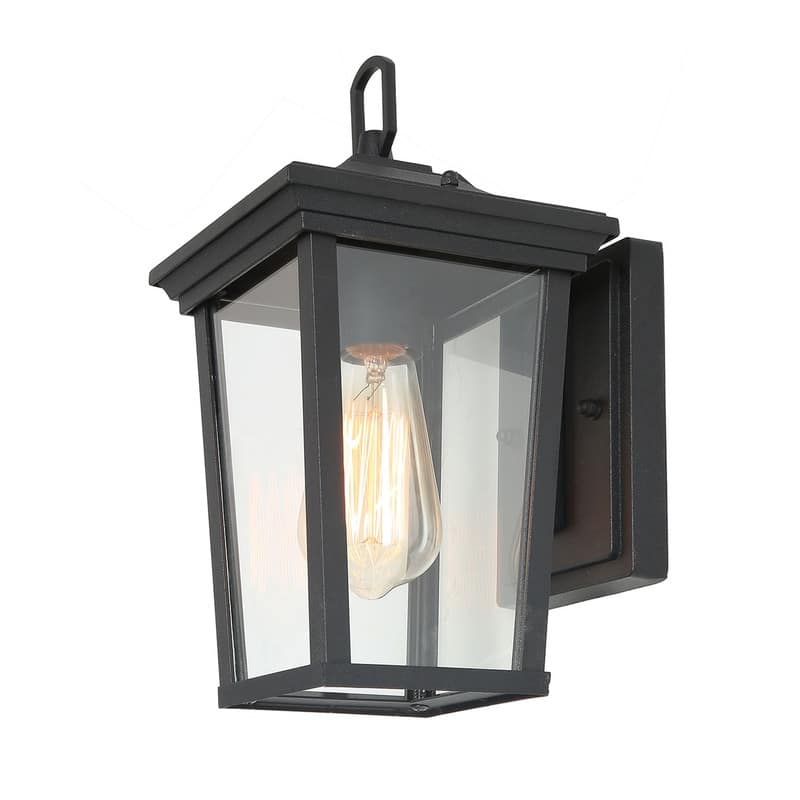 Farmhouse 1-Light Black Outdoor Wall Sconces Patio Glass Wall Lamps - 4.3"L x 11.8"H