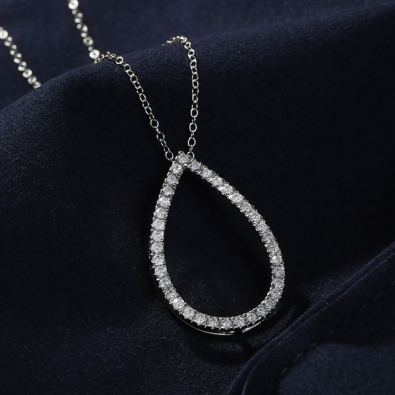 1/6ct - 1ct TDW 14K Gold Open Pear Diamond Pendant Necklace for Women - 1ct - White