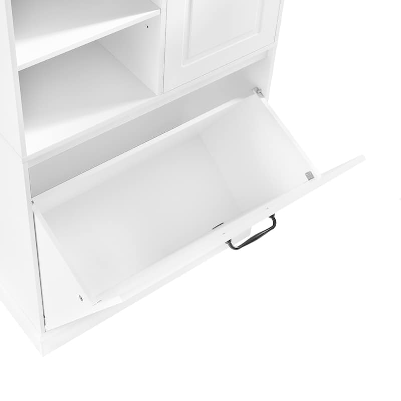 Storage Cabinet with Flip-Out Basket, Bathroom Cabinet with 2 Doors & Adjustable Shelves, Freestanding Floor Cabinet
