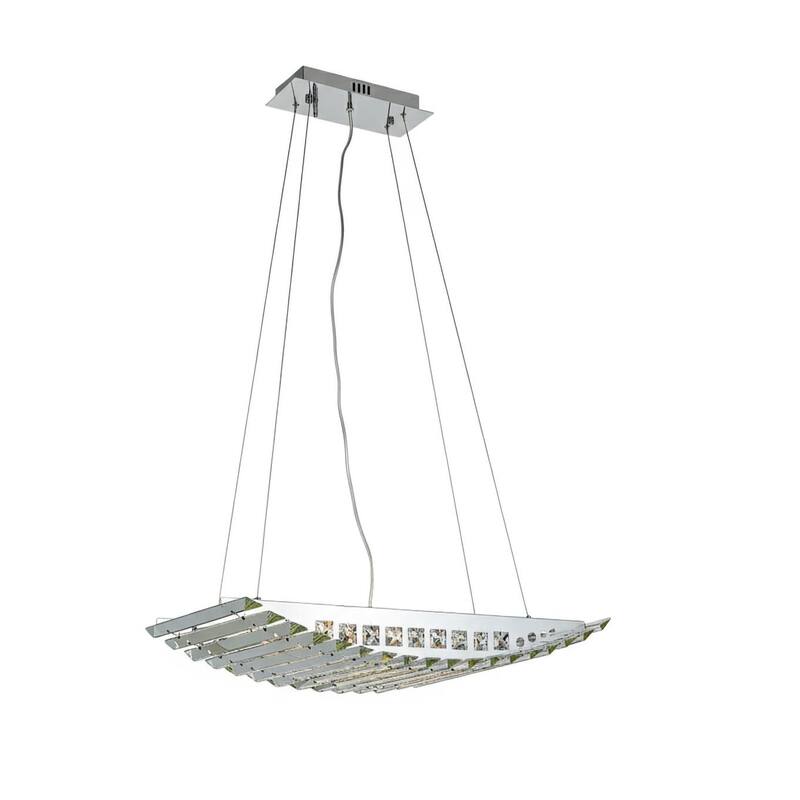 10-Light Chrome Chandelier With Clear Crystal Rods