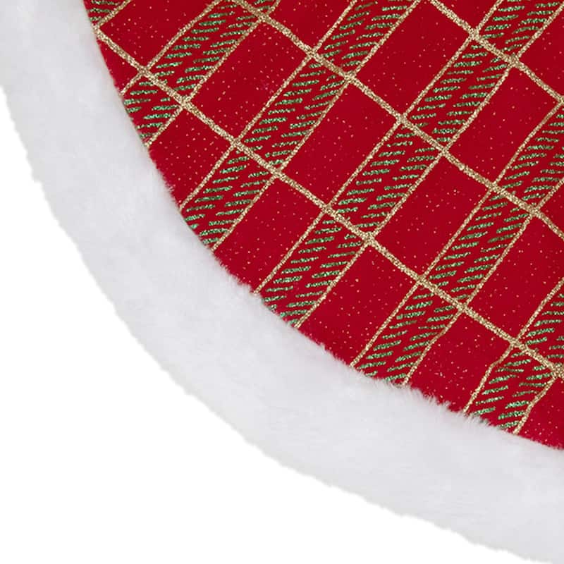 20" Red and Gold Plaid Glittered Mini Christmas Tree Skirt - 20