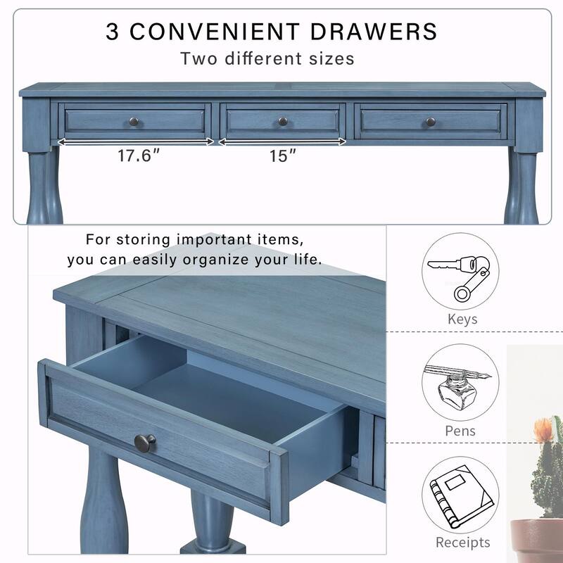 63" Console Table with Drawers and Shelf