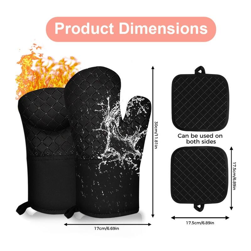 Heat Resistant Oven Mitts & Pan Rack Set BBQ Grill Gloves for Cooking, Baking - N/A