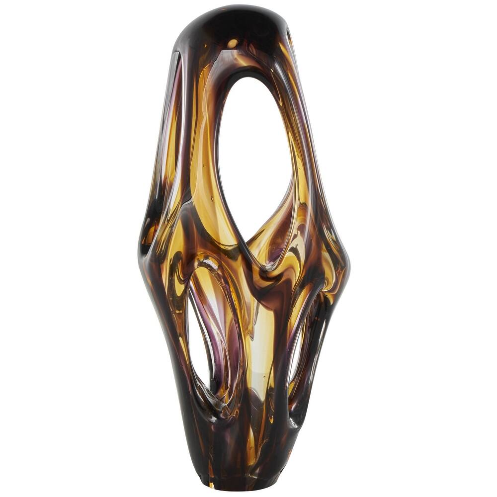 Glass Abstract Cutout Decorative Sculpture with Pink and Amber Accents - Yellow - Roche River Decor