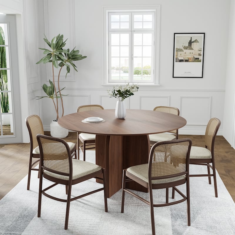 Solid Wood Round Dining Table for 4-8 People Nordic style - 52*30 - Walnut