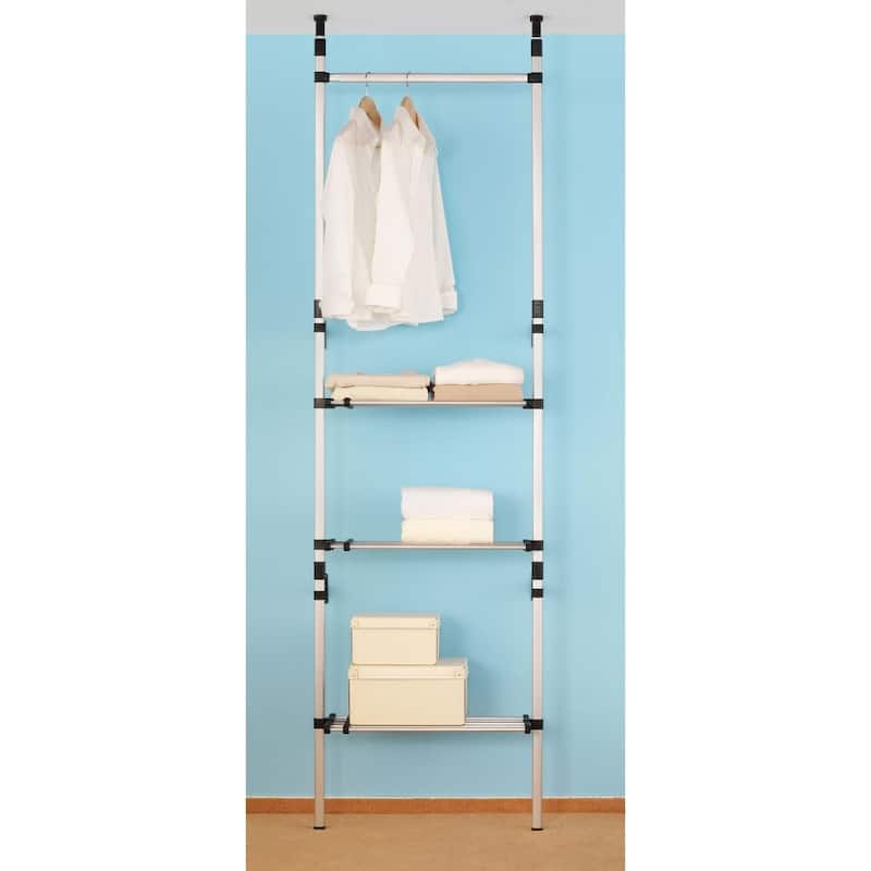 vidaXL Telescopic Wardrobe System with Rods and Shelf Aluminum - 27.6"-45.3" x 15.7" x 98.4"-118.1"