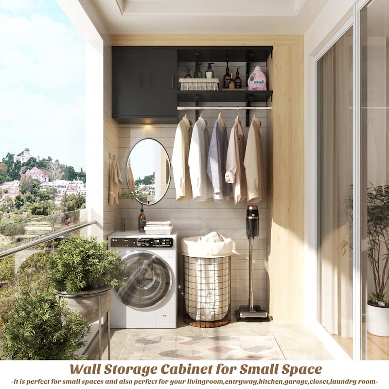 65''W Reversible Laundry Storage Cabinet with Doors and Storage Shelves and Shelf Towers