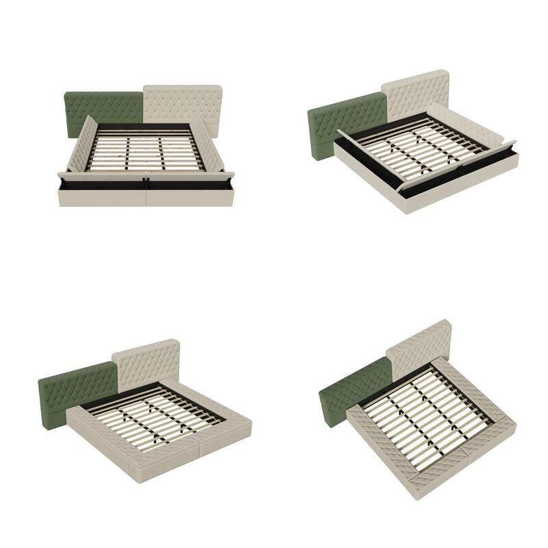 King Size Upholstered Bed with Storage Compartments and Footboard
