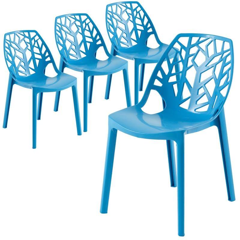 Cornelia Modern Stackable Dining Chair with Cut-out Design Accent Side Chair for Dining rooms, Patios, or Kitchens (Set of 4) - Solid Blue