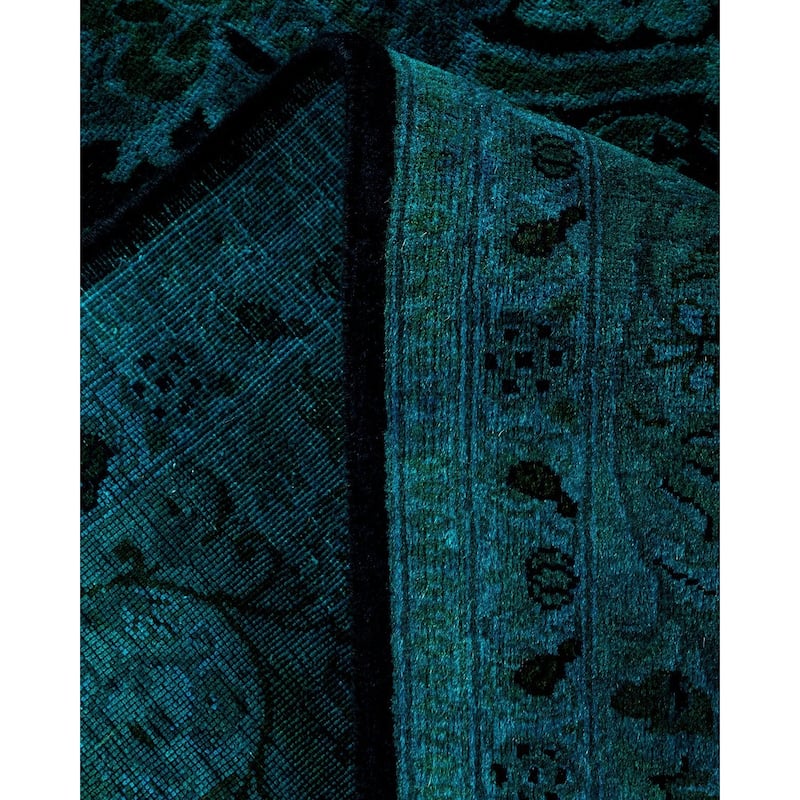 Overton Hand Knotted Wool Vintage Inspired Modern Contemporary Overdyed Blue Area Rug - 6' 2" x 8' 10"