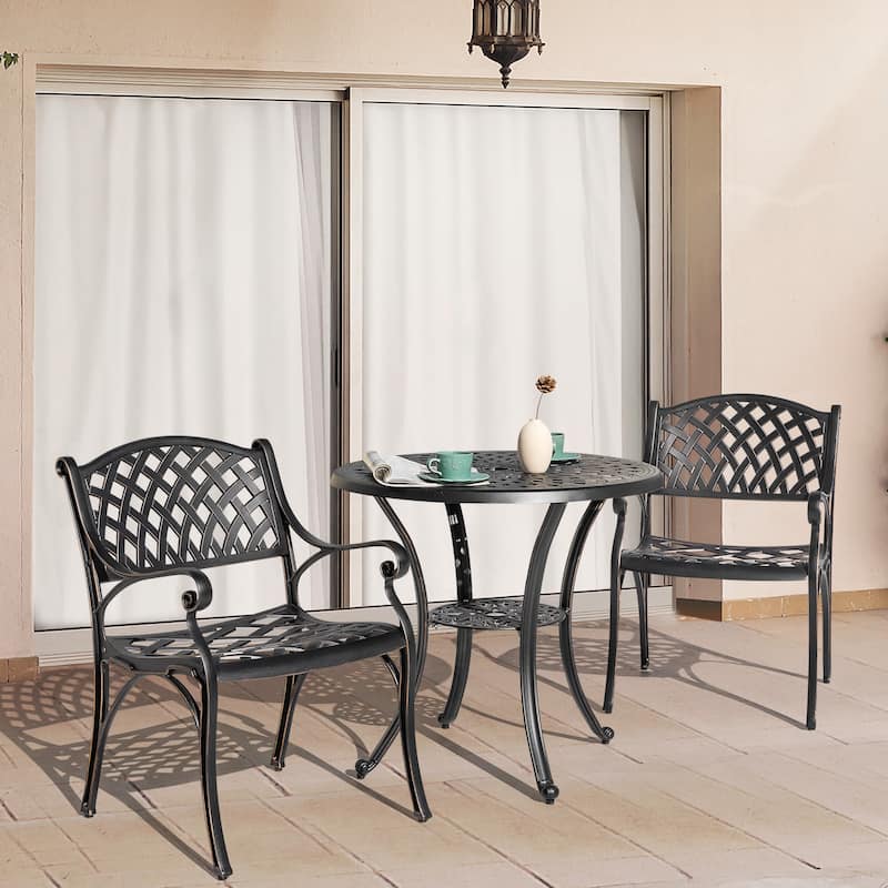 Outdoor 2-Person Cast Aluminum Bistro Set with Umbrella Hole