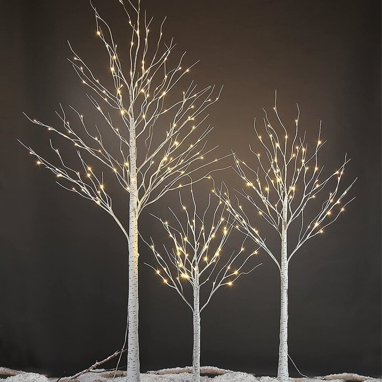 3 Piece Lighted Trees and Branches Set Christmas Holiday Party Decorations Pre Lit White Birch Tree LED Lighted Trees On Sale Bed Bath Beyond 36208258