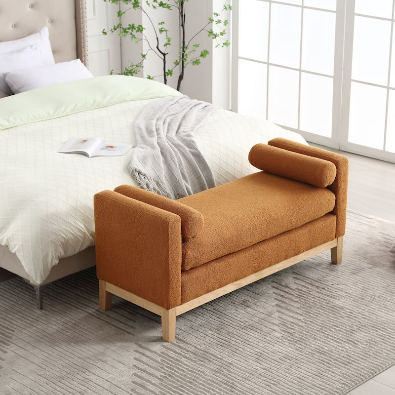 Modern Boucle Upholstered Bedroom Bench With Wood Legs,Entryway Bench