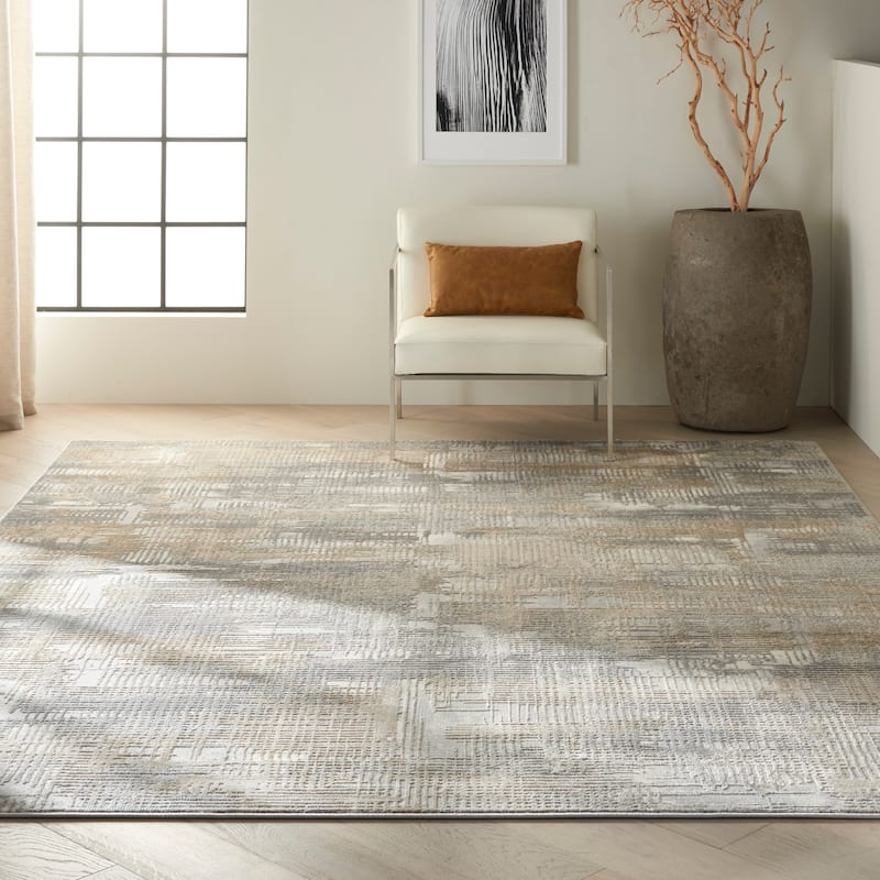 Calvin Klein Rush Contemporary Geometric Abstract Area Rug - 7' x 10' Rectangle - Grey/Beige - Runner/Rectangle