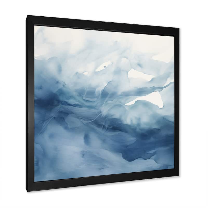 Designart "Blue And White Dancing Watercolor Clouds" Abstract Painting Framed Canvas Art Print