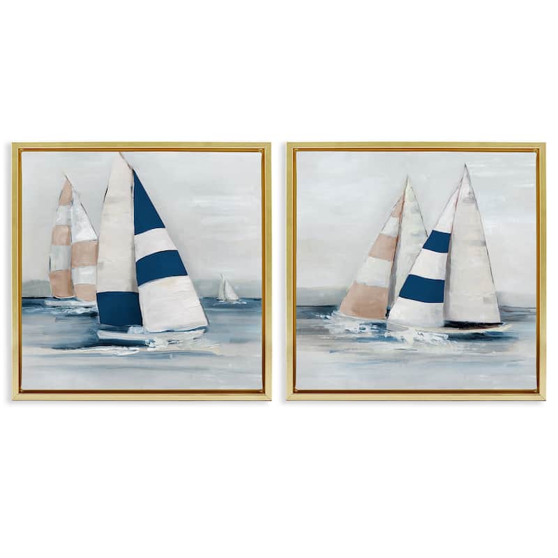 Stupell Sailboat Fleet Voyage Framed Floater Canvas Wall Art Design By Sally Swatland (Set of 2) - 18 x 18 - Gold