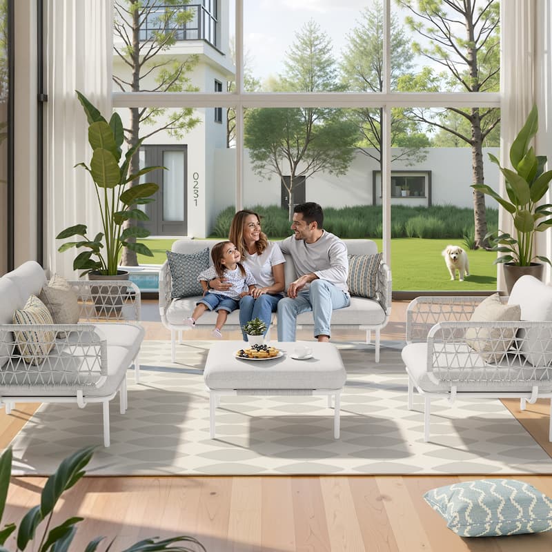 VredHom Outdoor Patio Aluminum PE Rattan Sectional Sofa Free Combination Conversation Seating Sets with Cushions