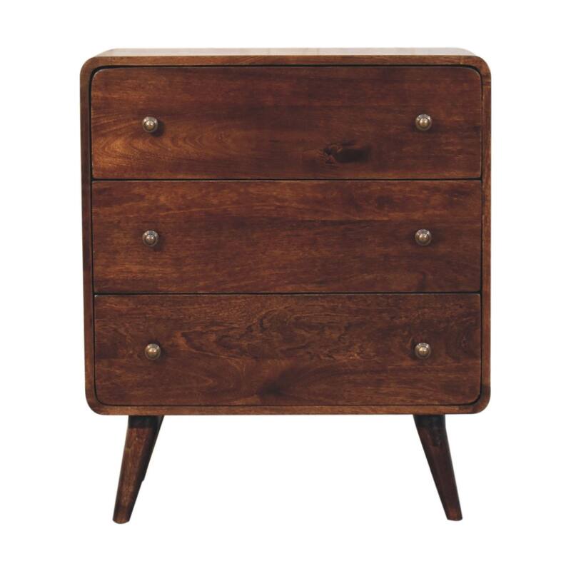 Artisan Furniture Solid Wood Curved California Walnut Chest, Brown with 3 Drawers