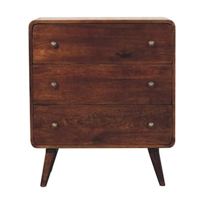Artisan Furniture Solid Wood Curved California Walnut Chest, Brown with 3 Drawers