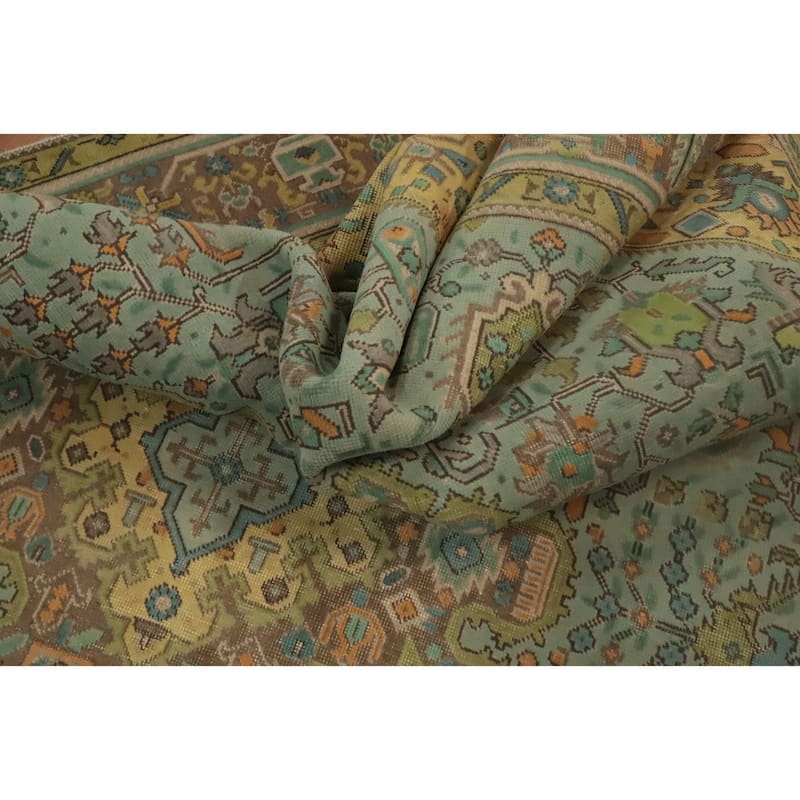 Hand Knotted Oriental 100% Wool Carpet Traditional Floral Navy Blue & Blues Tabriz Area Rug - 9' 6'' X 6' 6''