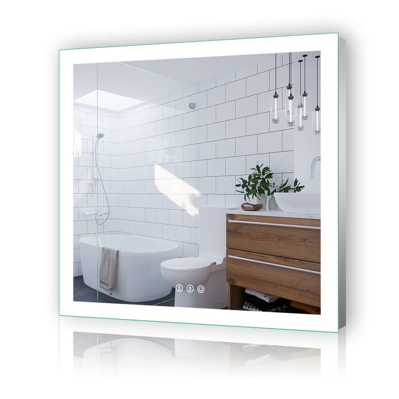 LED Bathroom Vanity Mirror Wall Mounted Dimmable Anti-Fog Mirror with 3 Buttons Vertical & Horizontal Hang