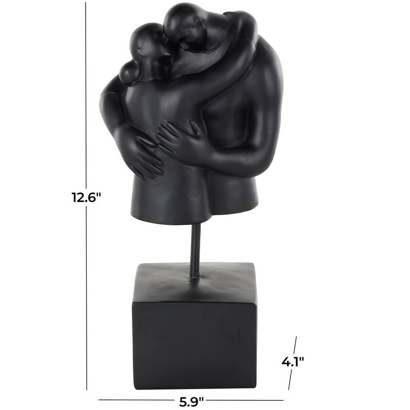 Black Resin Hugging People Decorative Sculpture with Square Base