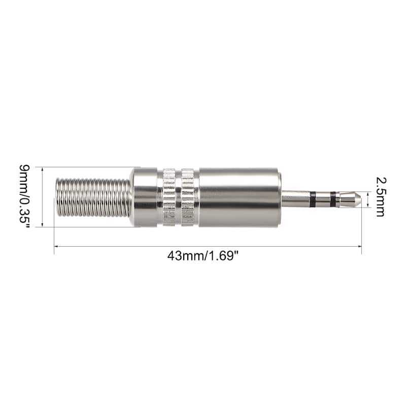 2.5mm Stereo Male Jack Solder Audio Video Cable Power Adapter Zinc Alloy 2Pcs - Silver Tone - 1.69" x 0.35" (L*D)