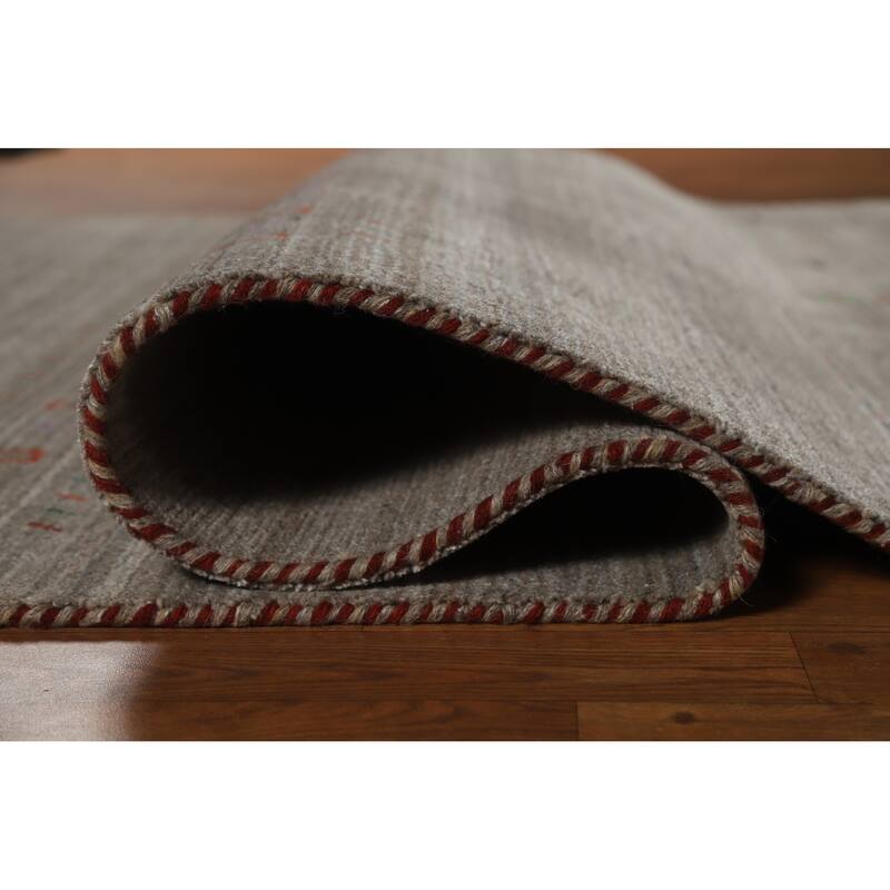 Hand Knotted Oriental 100% Wool Carpet Tribal Animal Pictorial Greys & Charcoal Gabbeh Area Rug - 7' 9'' X 5' 0''