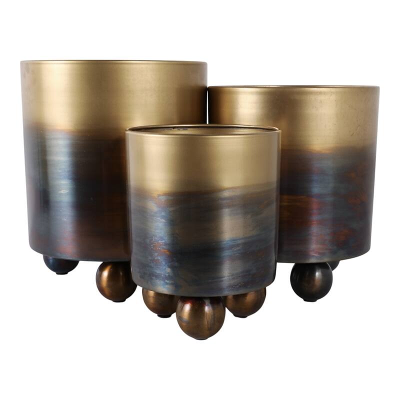 Modern Metal Planters with Spherical Legs and Sleek Dual-Tone Design, Set of 3 - 10.5" x 10.5" x 12.75"