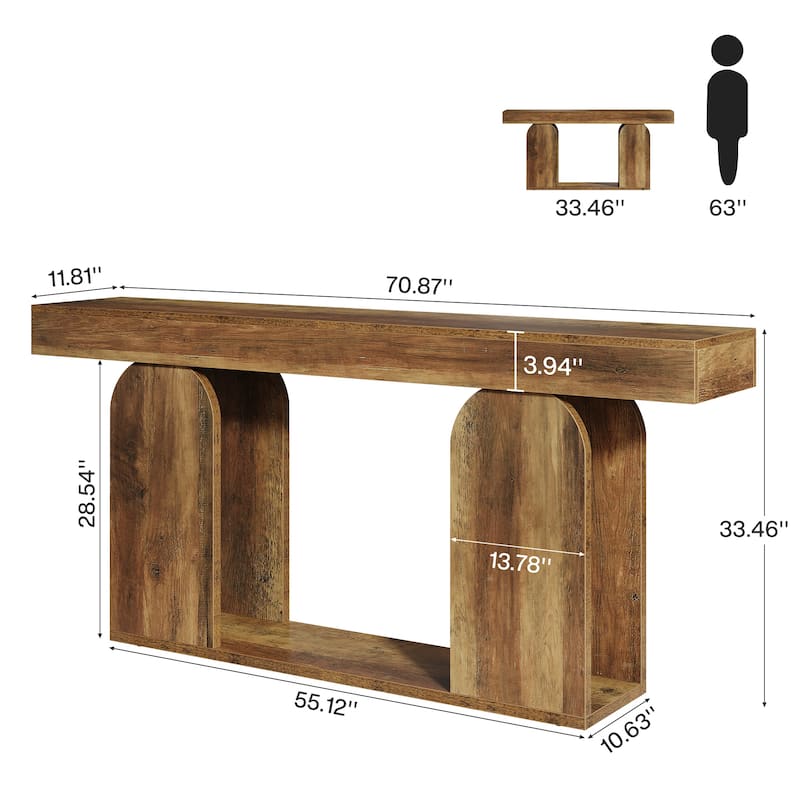 Long Wood Entryway Table, Storage Shelf Sofa Console Table, Living Room Hallway Foyer Behind Couch