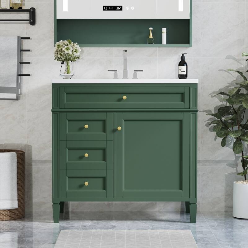 30''/36'' Bathroom Vanity with Top Sink, Modern Bathroom Storage Cabinet with 2 Drawers, a Tip-out Drawer & Adjustable Shelf